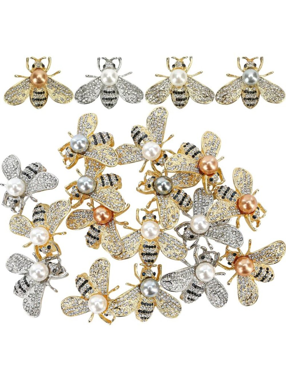 20 PCS Gold Bumble Bee Brooch Pins - Crystal Insect Lapel Gifts for Women